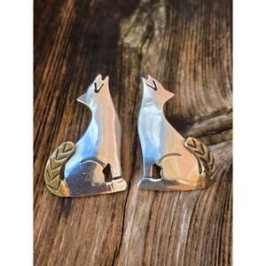 Vintage Taxco Mexico 925 Sterling Silver and Brass Howling Coyote Post Earrings